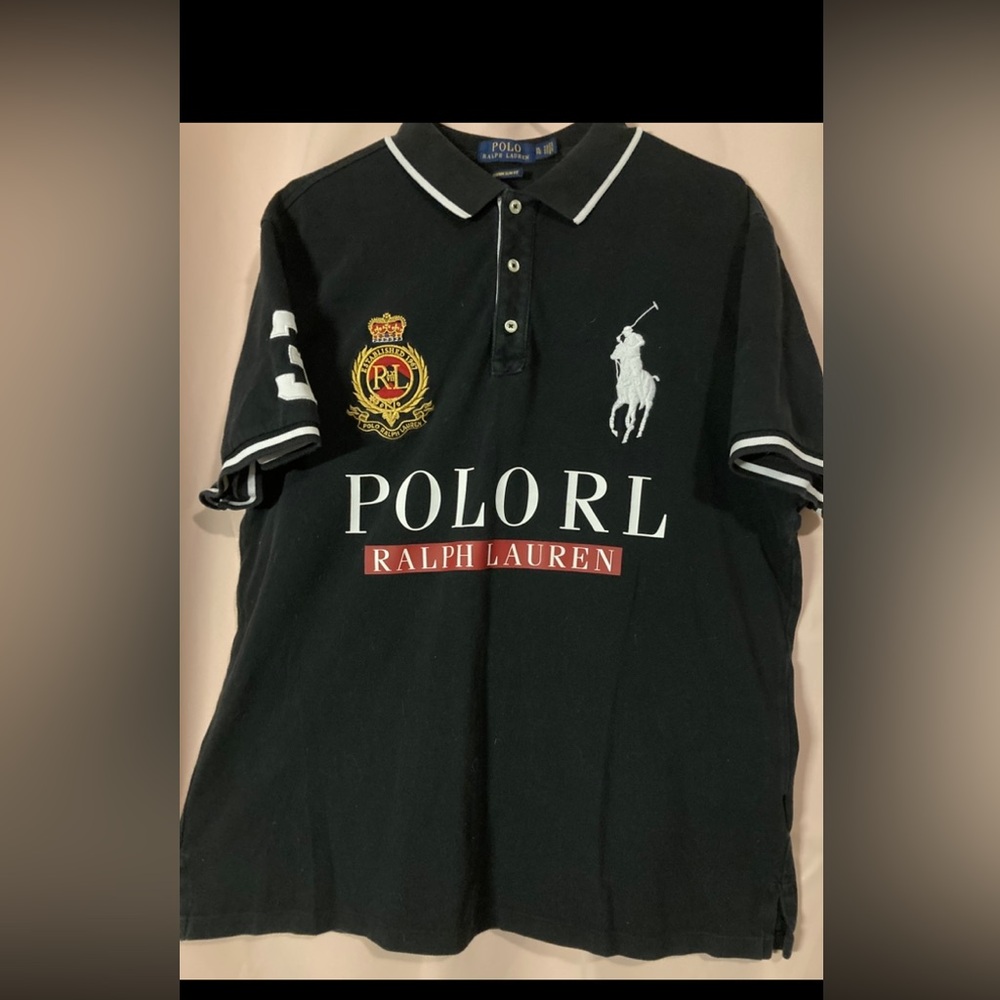 Ralph Lauren Black Polo with White and Red Accents